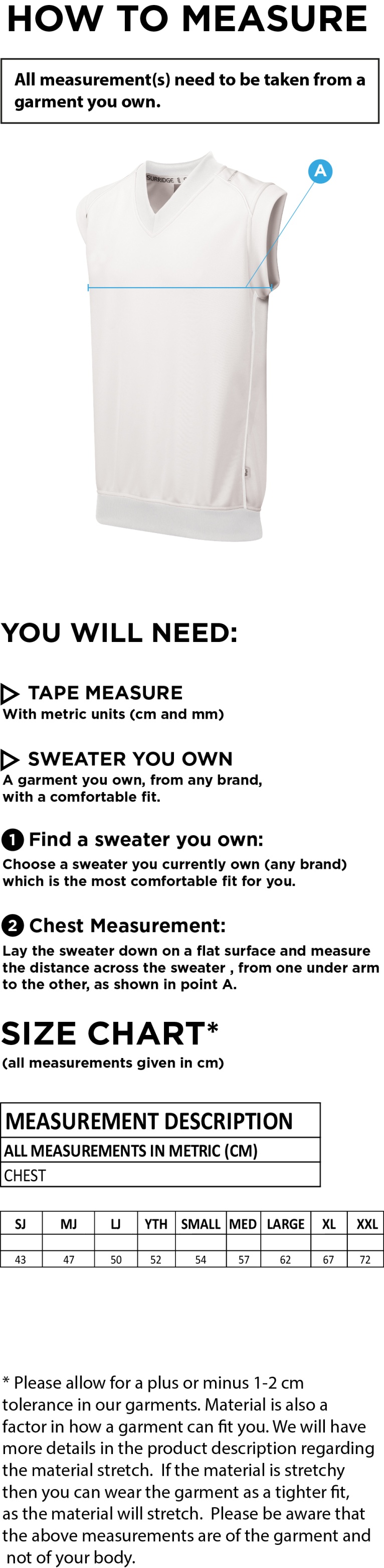 Cholsey CC - Curve Sleeveless Sweater - Size Guide