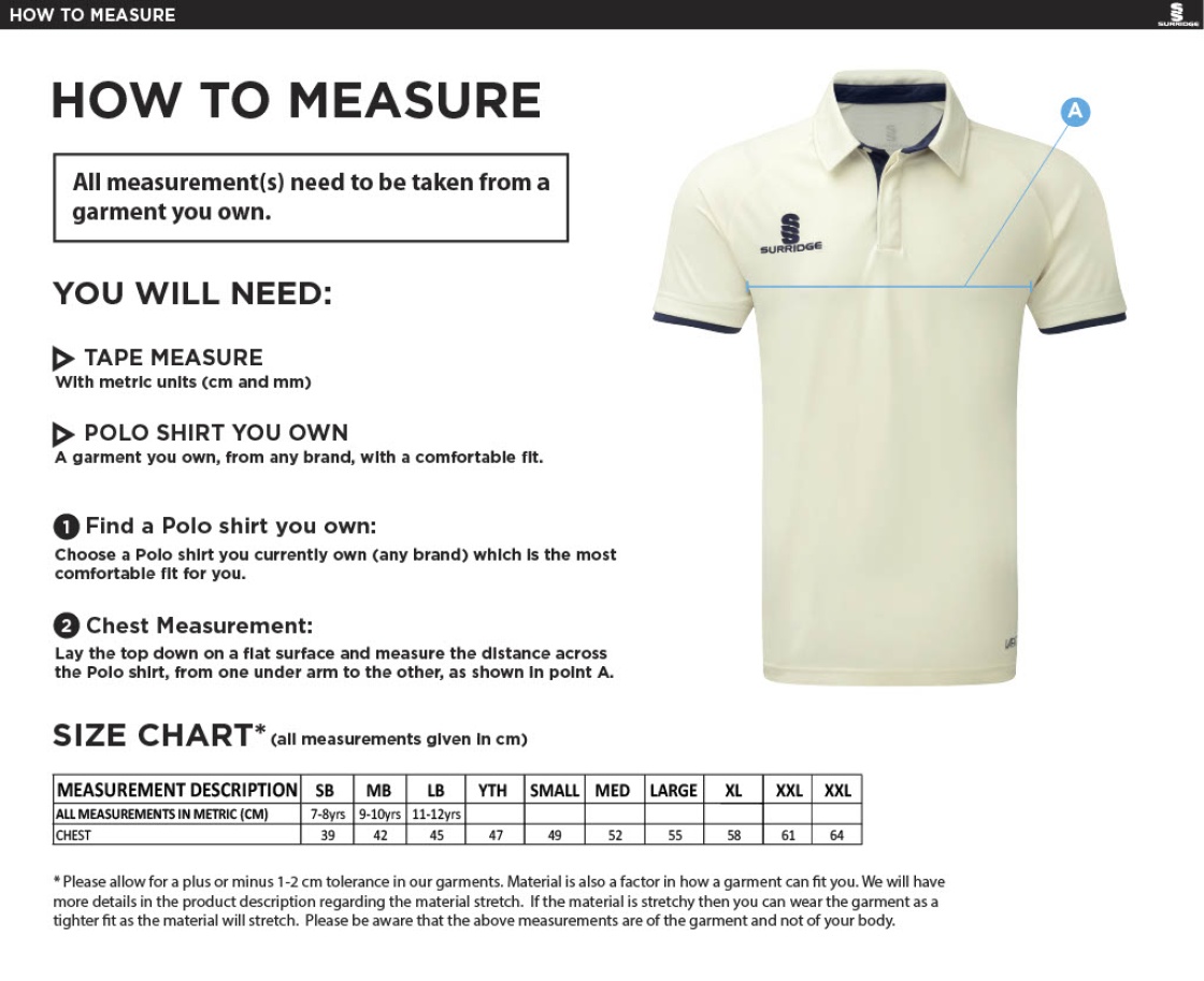 Cholsey CC - Ergo Short Sleeved Shirt - Size Guide
