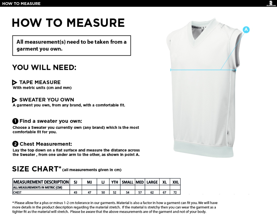 Cholsey CC - Curve Sleeveless Sweater - Size Guide