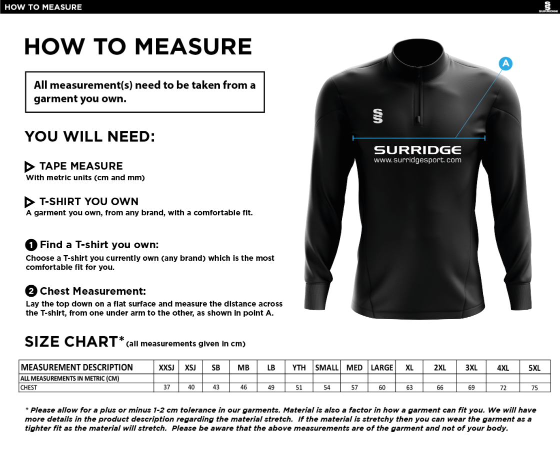 Cholsey CC - Blade Performance Top - Size Guide