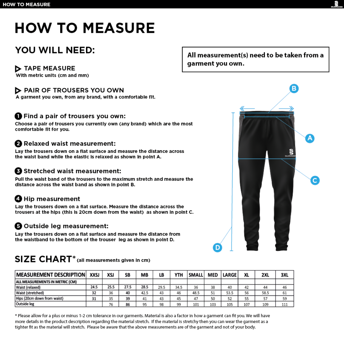 Cholsey CC - Tek Skinny Pants - Size Guide