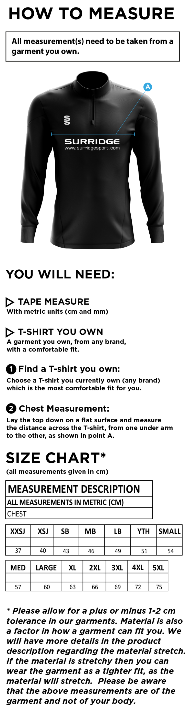 Cholsey CC - Blade Performance Top - Size Guide
